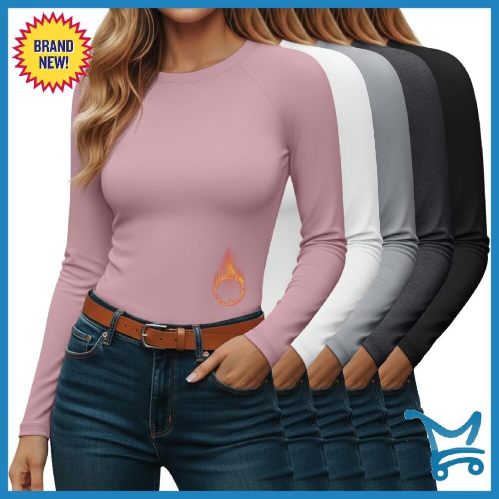 5 Pack Women's Thermal Shirts Long Sleeve Fleece Lined Base Layer